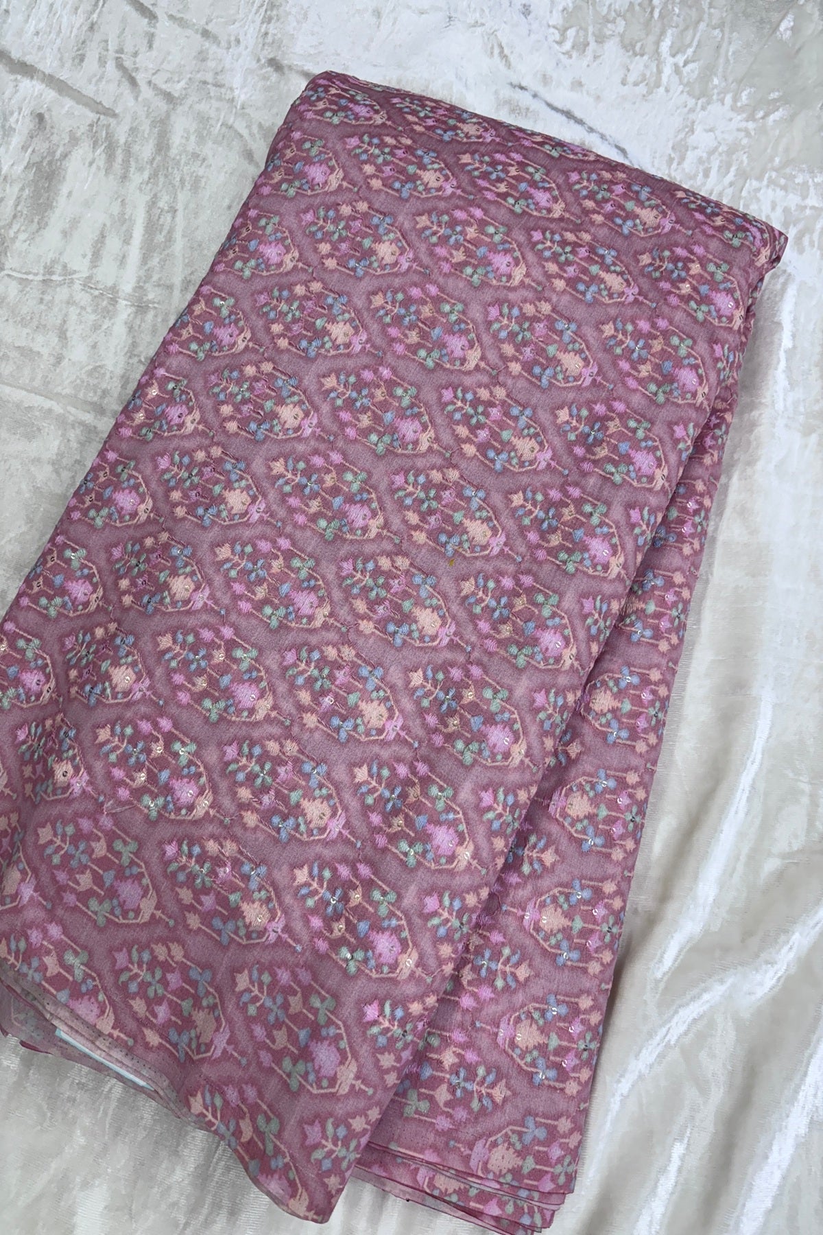 Soft Pink Mughal Motifs Embroidered & Highlighted With Sequins Rawsilk fabric