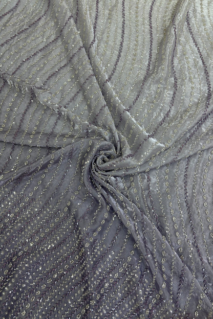 Hues Of Lavender Cross Wave Pattern Embroidered With Cutbeads & Sequins Space Silk Fabric