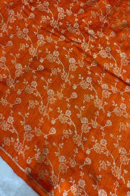 Bell Floral Jaal Banarasi Gold Zari Woven Pure Rawsilk Fabric