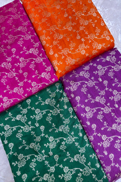 Bell Floral Jaal Banarasi Gold Zari Woven Pure Rawsilk Fabric