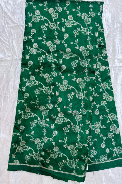 Bell Floral Jaal Banarasi Gold Zari Woven Pure Rawsilk Fabric