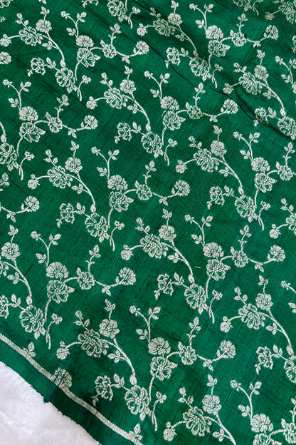 Bell Floral Jaal Banarasi Gold Zari Woven Pure Rawsilk Fabric