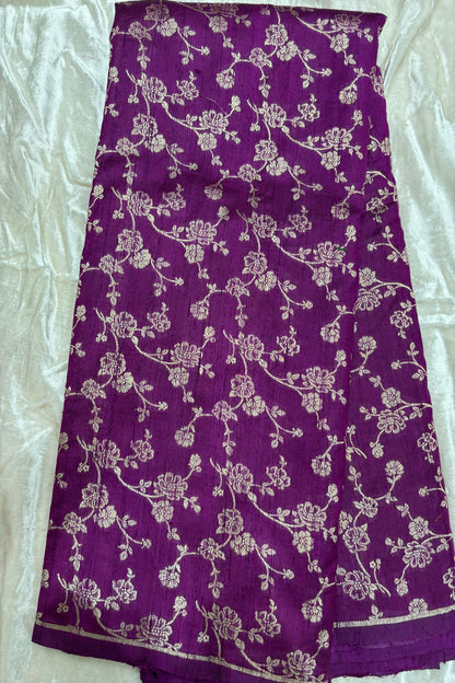 Bell Floral Jaal Banarasi Gold Zari Woven Pure Rawsilk Fabric