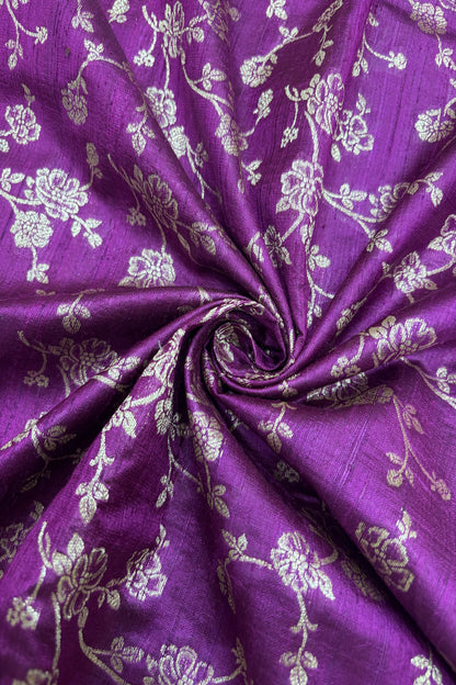 Bell Floral Jaal Banarasi Gold Zari Woven Pure Rawsilk Fabric