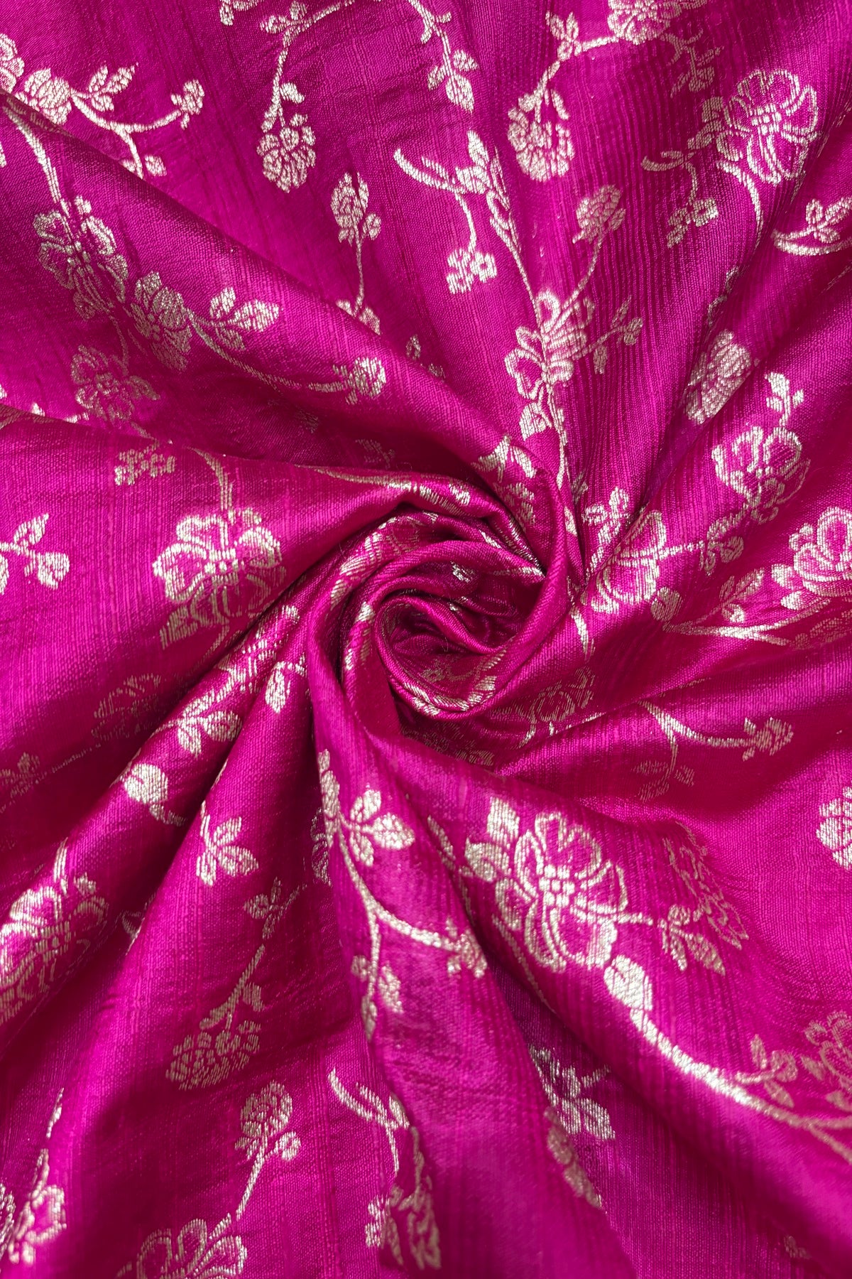 Bell Floral Jaal Banarasi Gold Zari Woven Pure Rawsilk Fabric