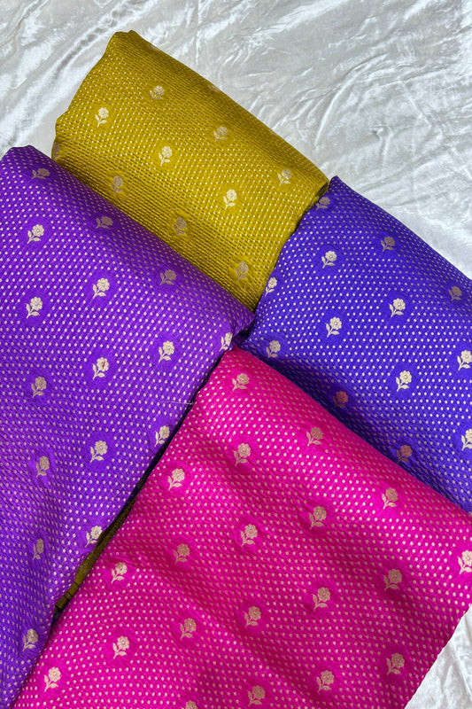 Floral Springs With Miniature Zari Woven Pure Banaras Silk Fabric
