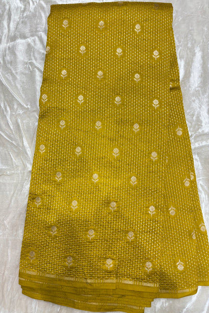 Floral Springs With Miniature Zari Woven Pure Banaras Silk Fabric