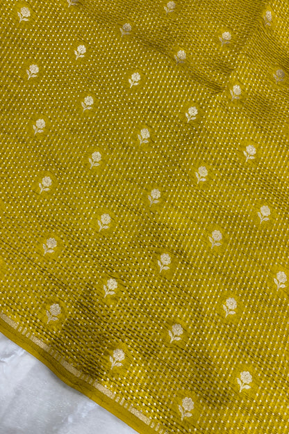 Floral Springs With Miniature Zari Woven Pure Banaras Silk Fabric