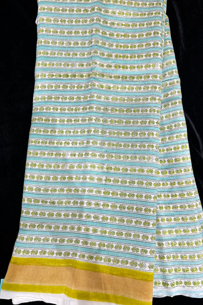 Formal Interspersed With Small Floral HandBlocked Printed Pure Mul Chanderi Fabric
