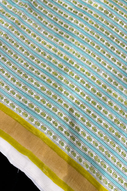 Formal Interspersed With Small Floral HandBlocked Printed Pure Mul Chanderi Fabric