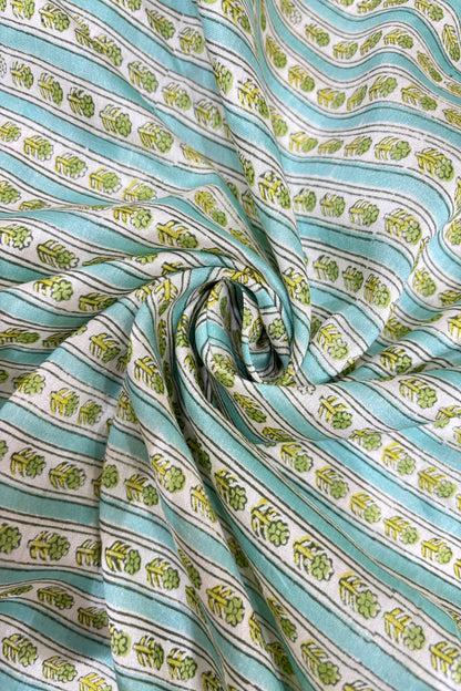 Formal Interspersed With Small Floral HandBlocked Printed Pure Mul Chanderi Fabric