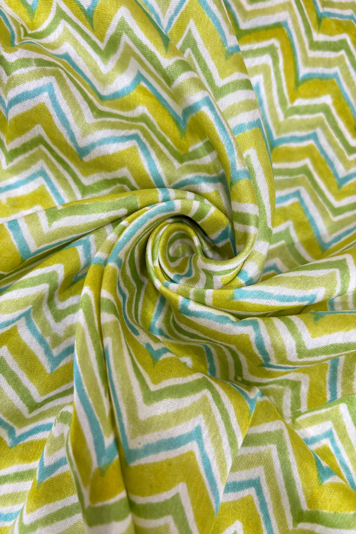 Chevron Patterned Three Shades Block Printed Pure Mul Chanderi Fabric