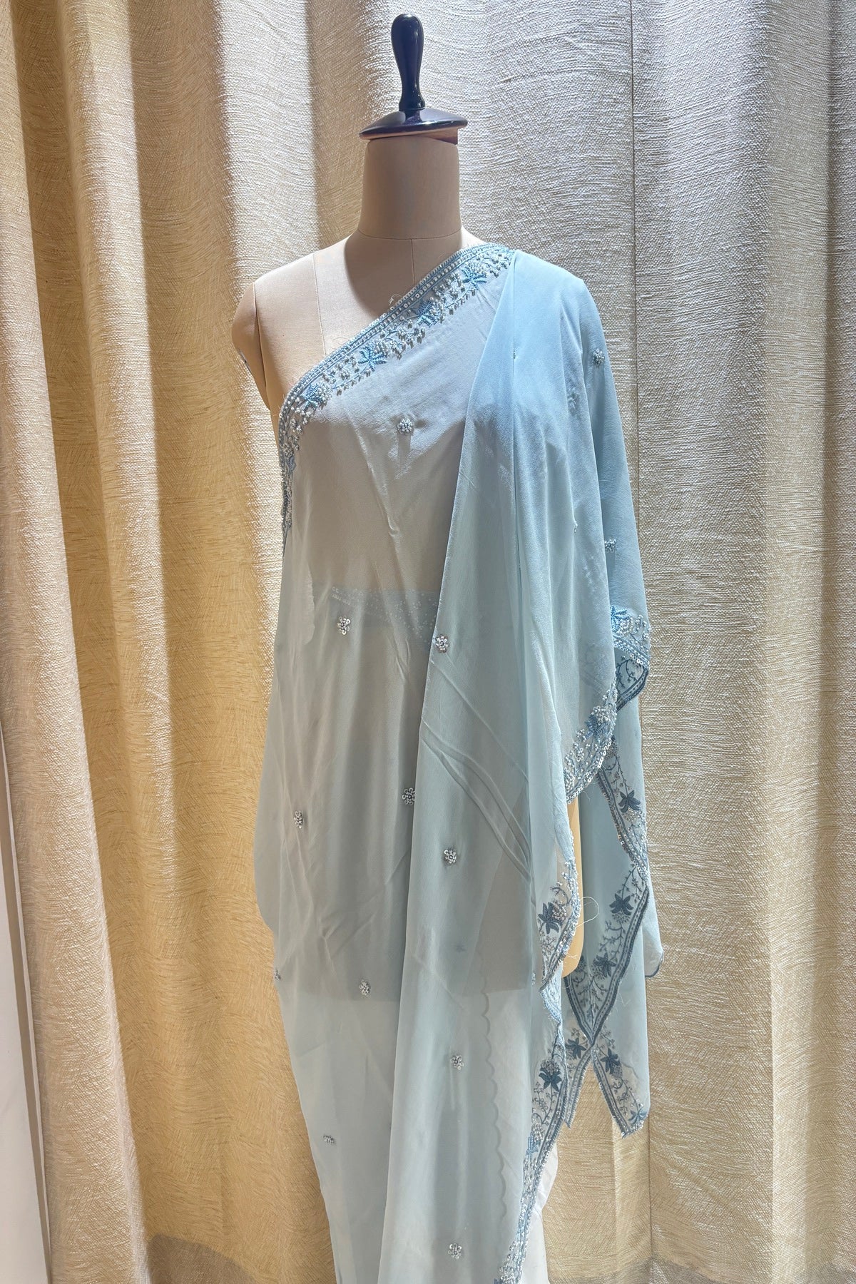 Cut Beads & Sequins Embroidered With Scallop Edged Georgette Dupatta