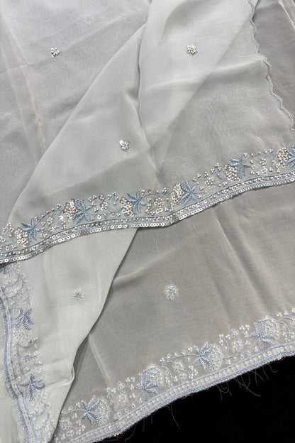 Cut Beads & Sequins Embroidered With Scallop Edged Georgette Dupatta