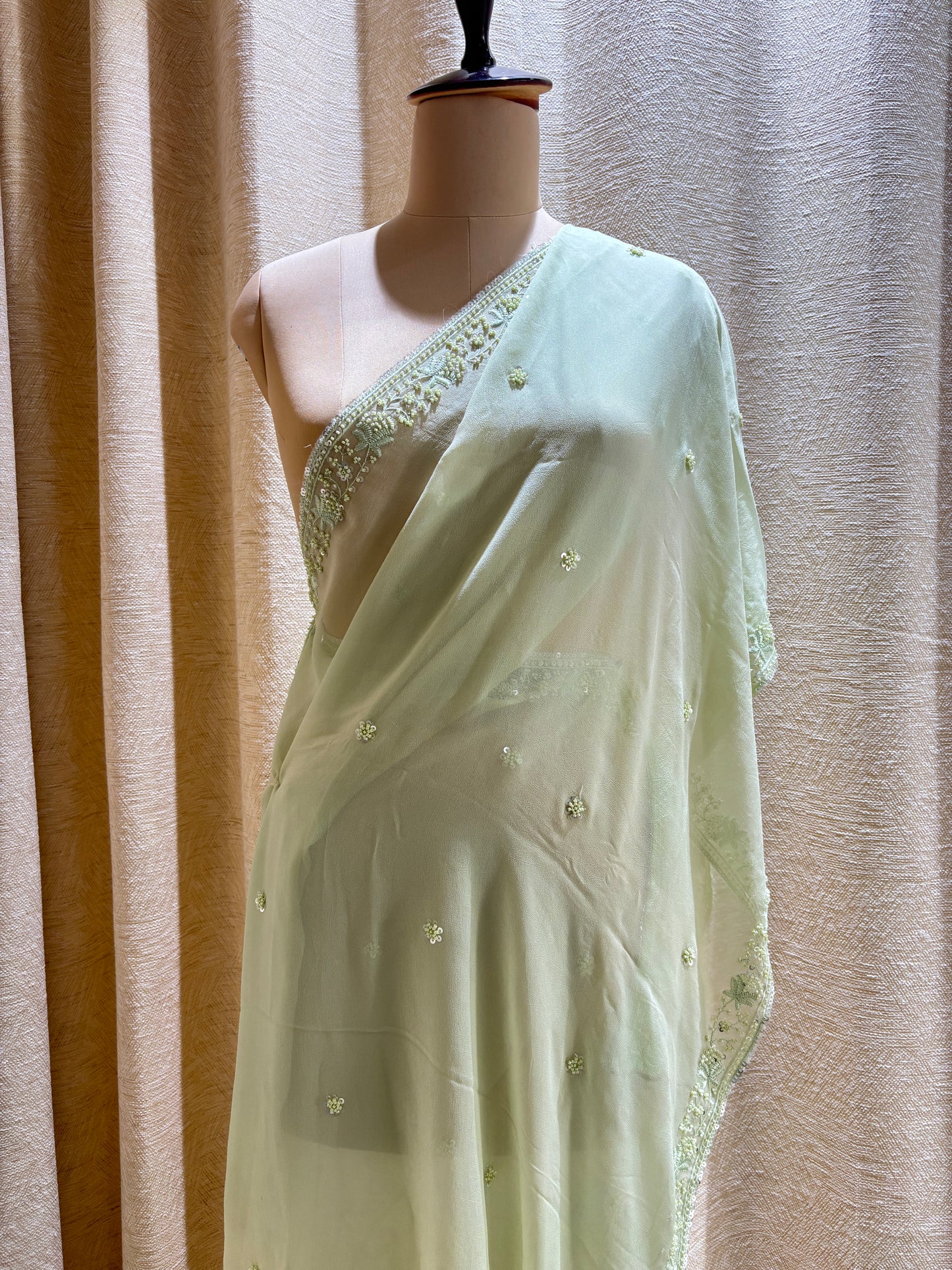 Cut Beads & Sequins Embroidered With Scallop Edged Georgette Dupatta