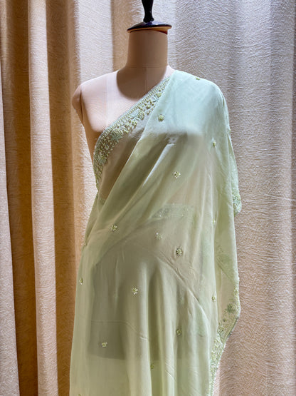 Cut Beads & Sequins Embroidered With Scallop Edged Georgette Dupatta