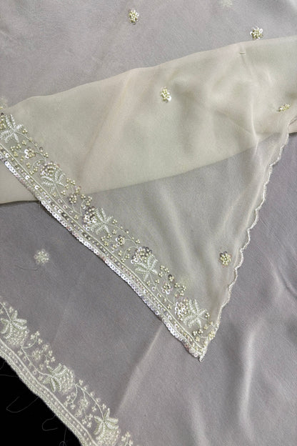 Cut Beads & Sequins Embroidered With Scallop Edged Georgette Dupatta