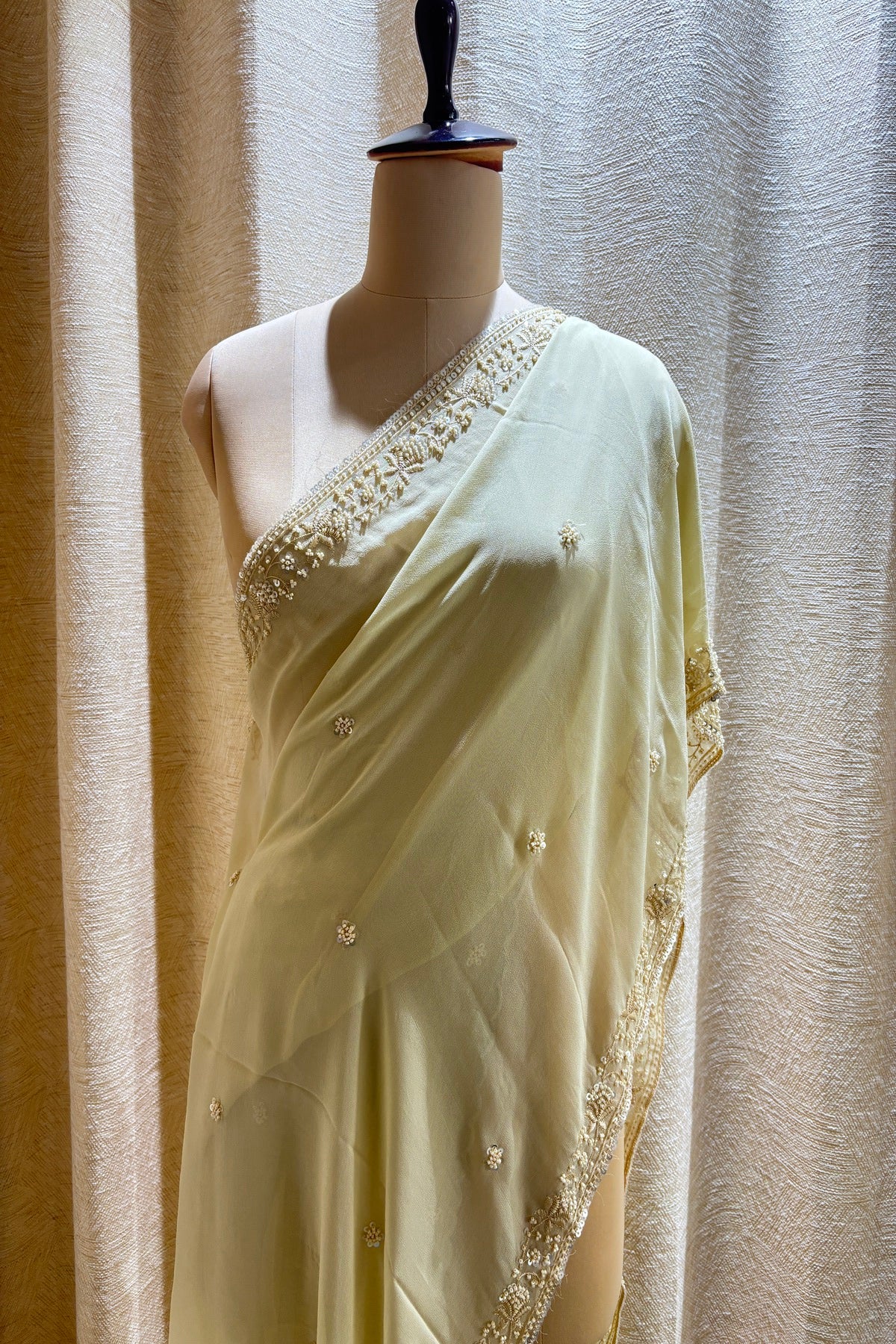 Cut Beads & Sequins Embroidered With Scallop Edged Georgette Dupatta