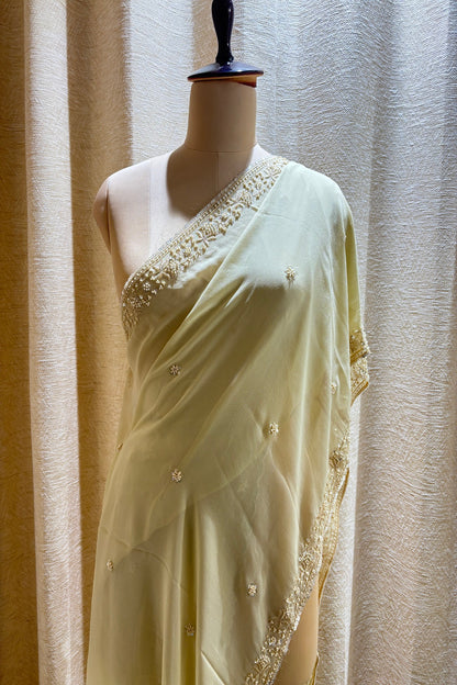Cut Beads & Sequins Embroidered With Scallop Edged Georgette Dupatta