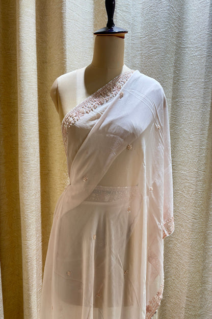 Cut Beads & Sequins Embroidered With Scallop Edged Georgette Dupatta