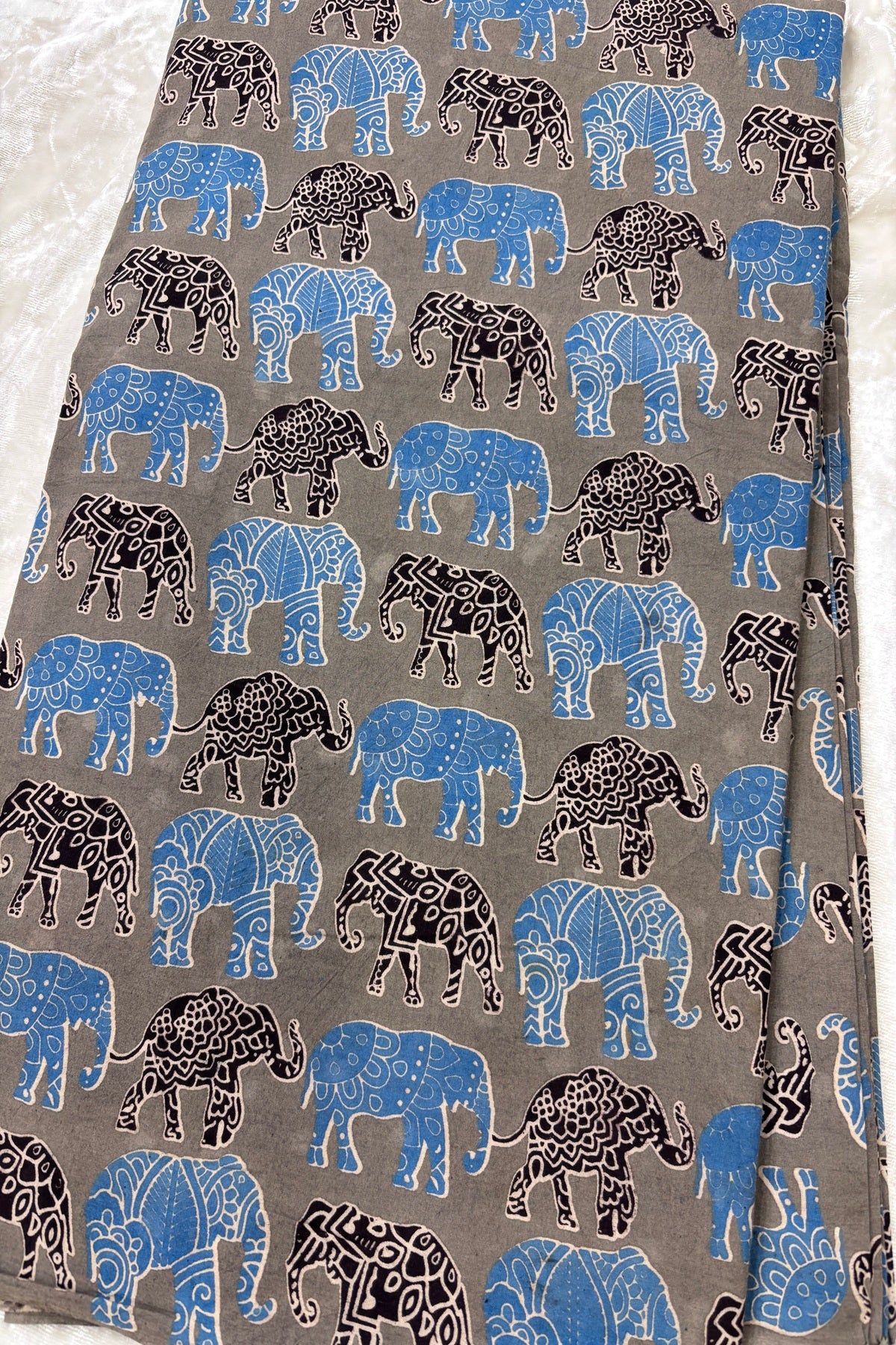 Tusker Elephants Screen Printed Pure Cotton Fabric
