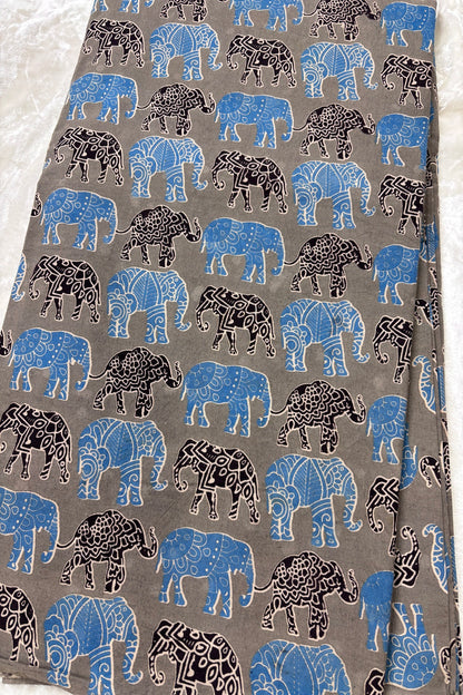 Tusker Elephants Screen Printed Pure Cotton Fabric