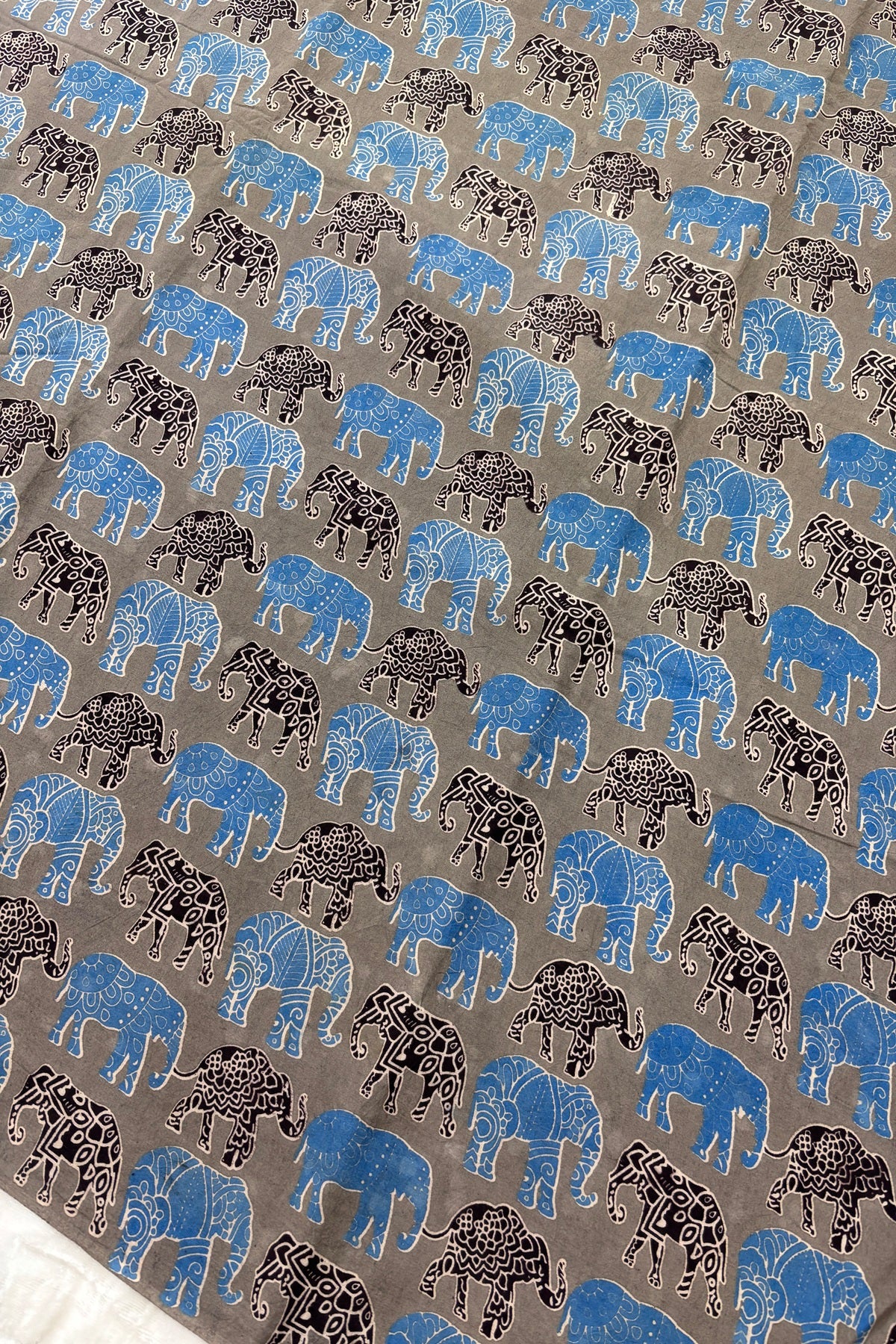 Tusker Elephants Screen Printed Pure Cotton Fabric