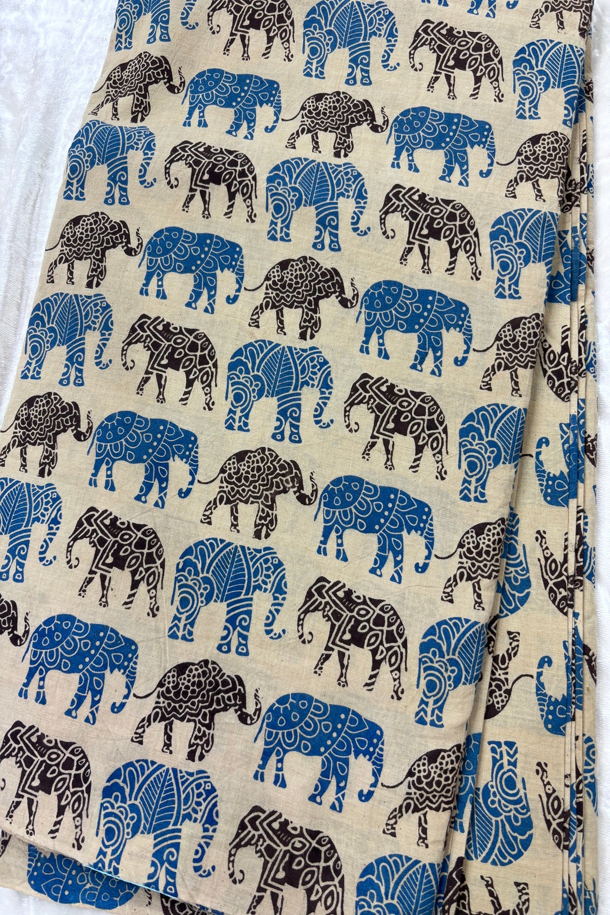 Tusker Elephants Screen Printed Pure Cotton Fabric