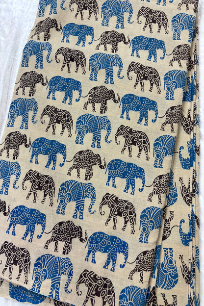 Tusker Elephants Screen Printed Pure Cotton Fabric