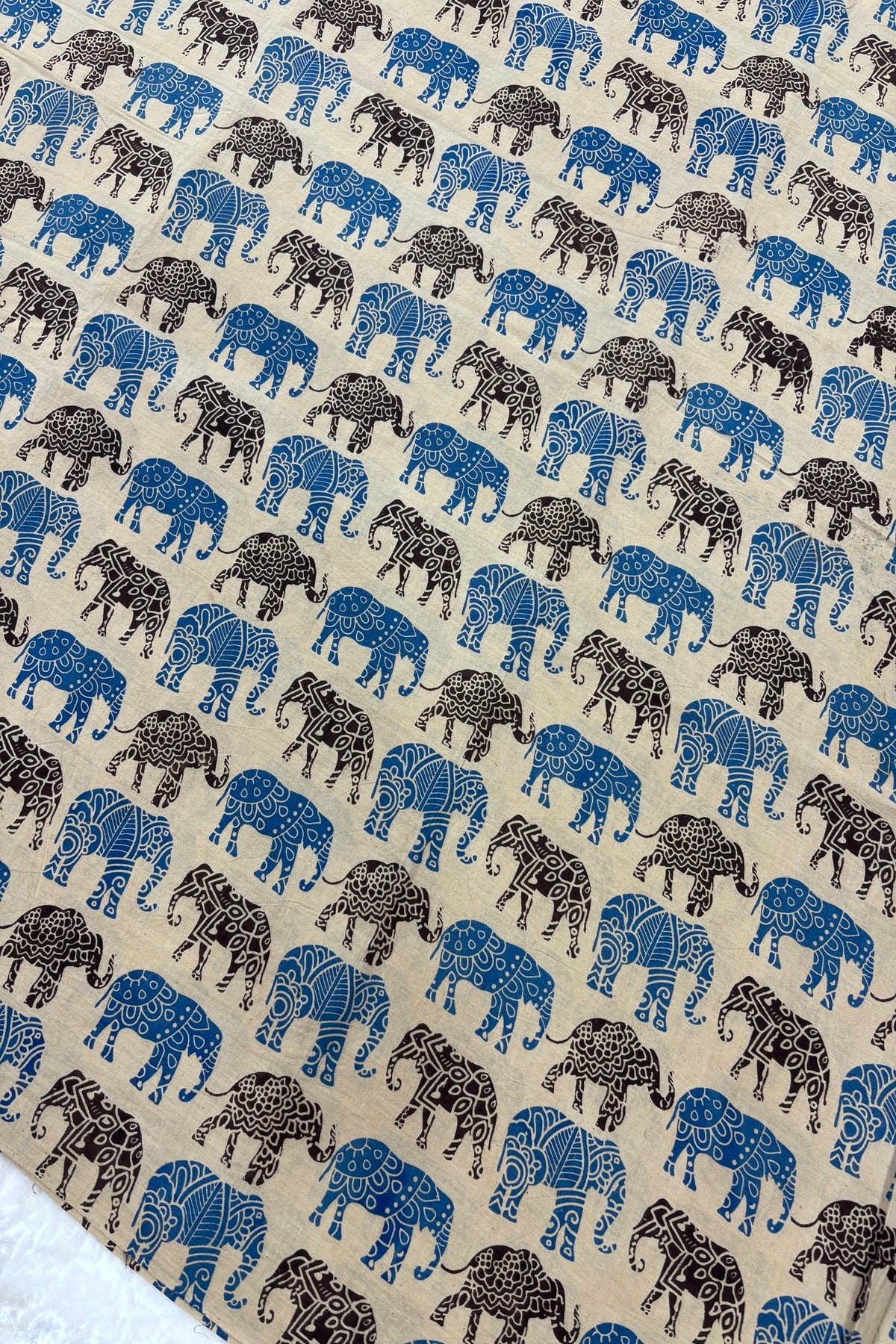 Tusker Elephants Screen Printed Pure Cotton Fabric