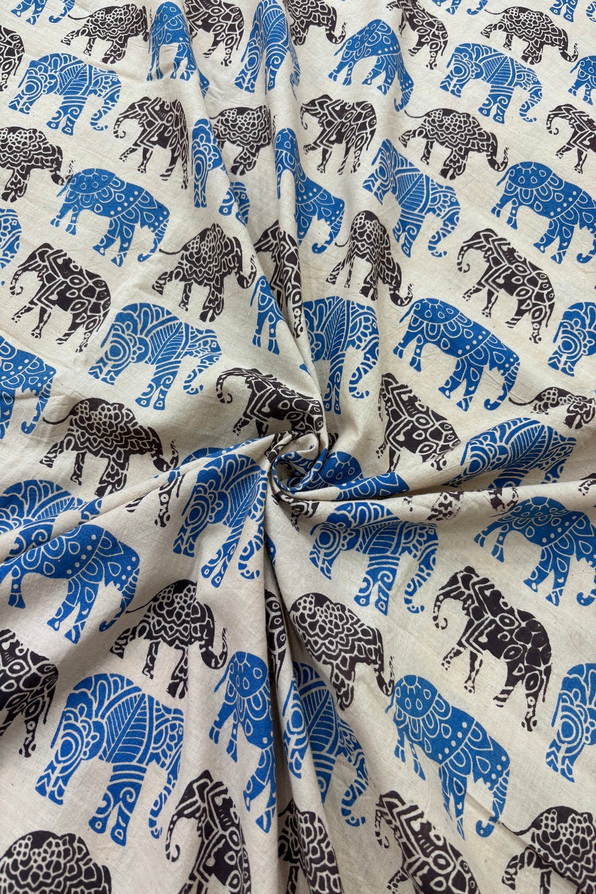 Tusker Elephants Screen Printed Pure Cotton Fabric