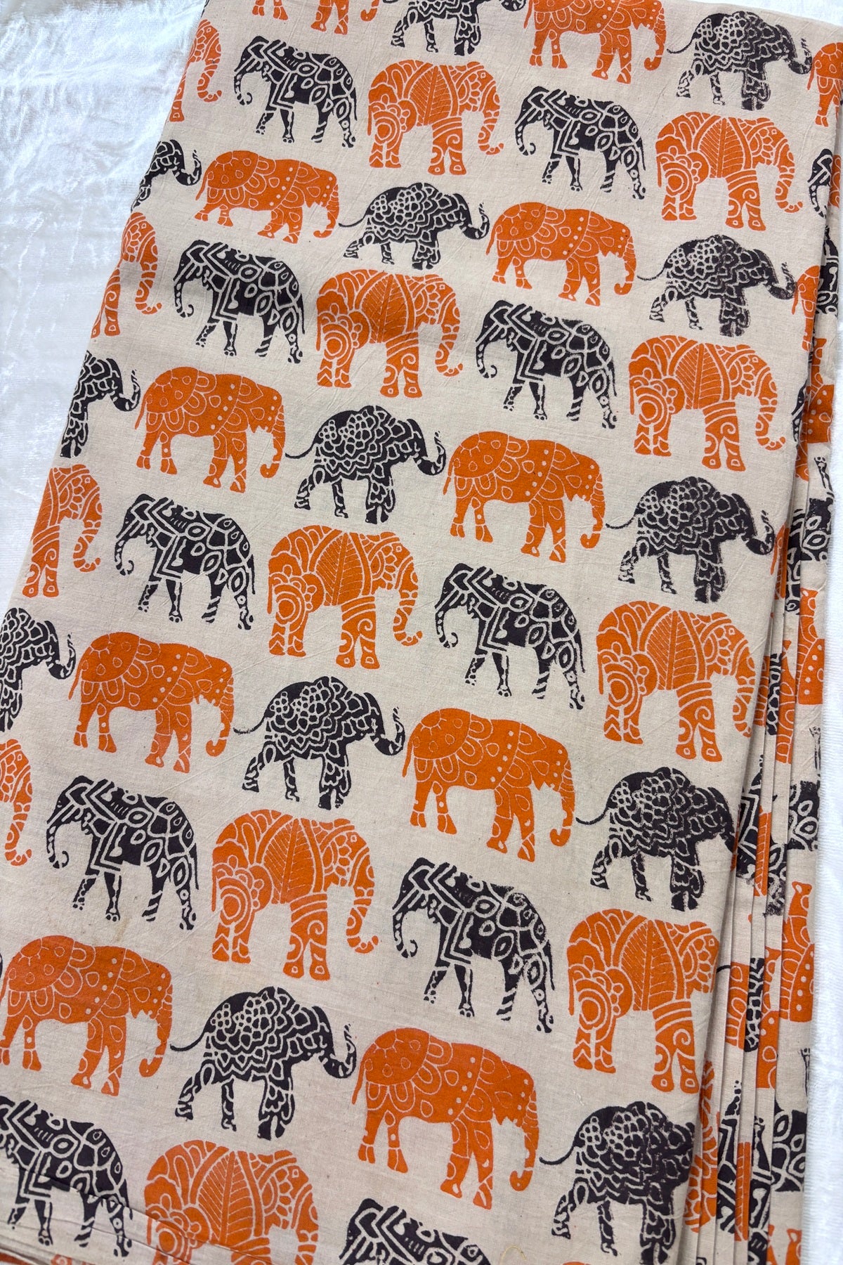Tusker Elephants Screen Printed Pure Cotton Fabric