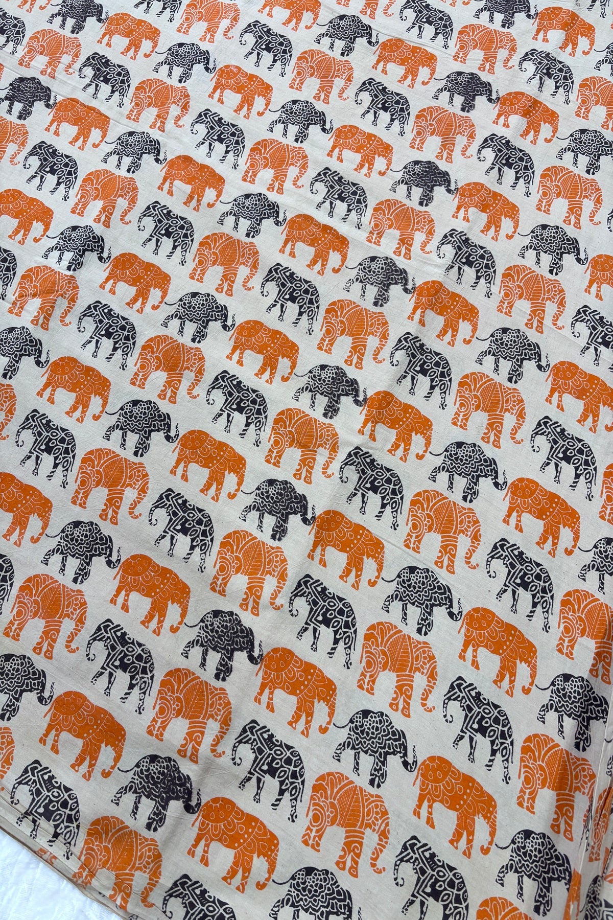 Tusker Elephants Screen Printed Pure Cotton Fabric