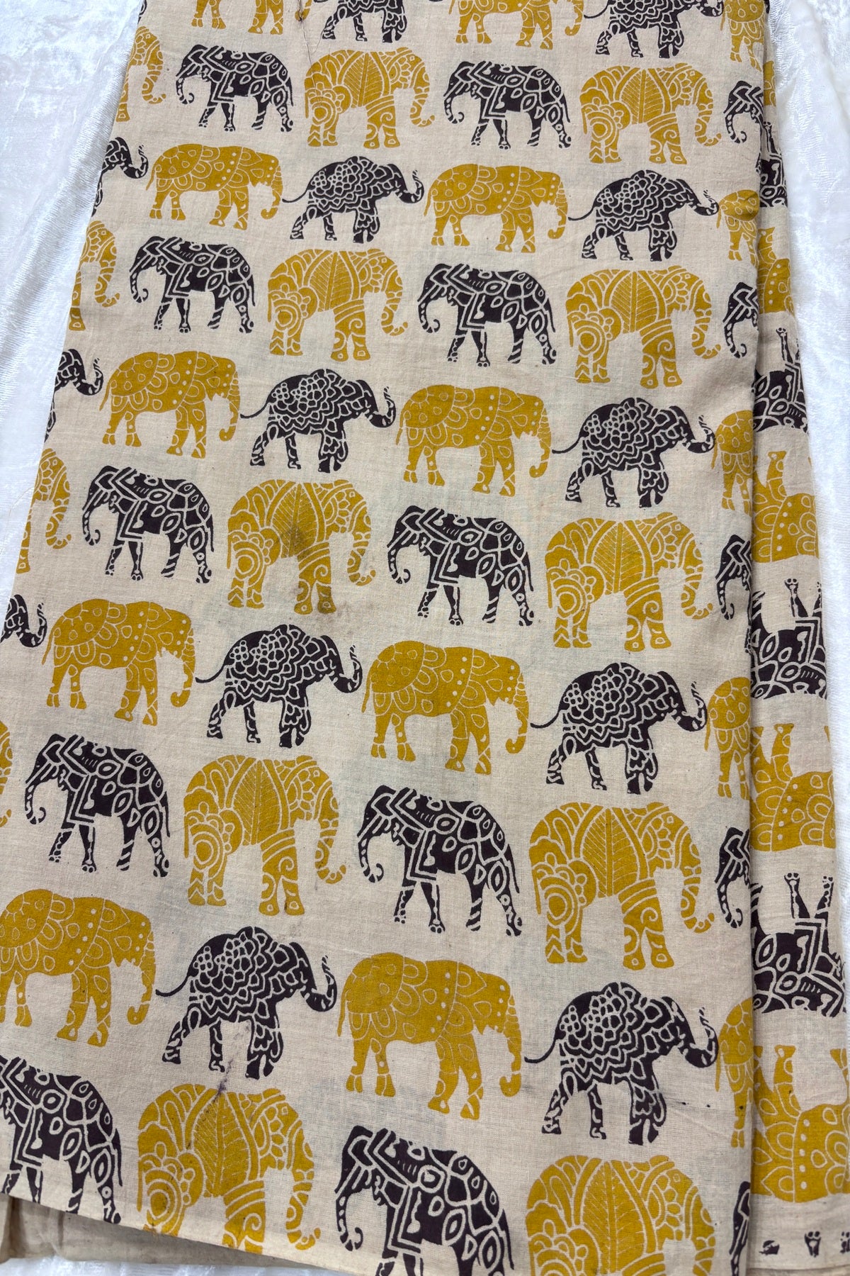 Tusker Elephants Screen Printed Pure Cotton Fabric