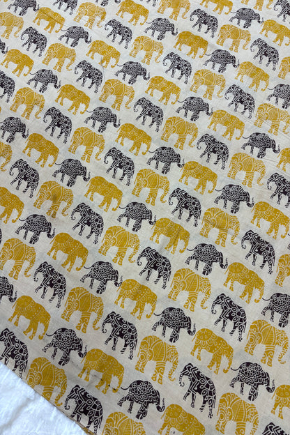 Tusker Elephants Screen Printed Pure Cotton Fabric