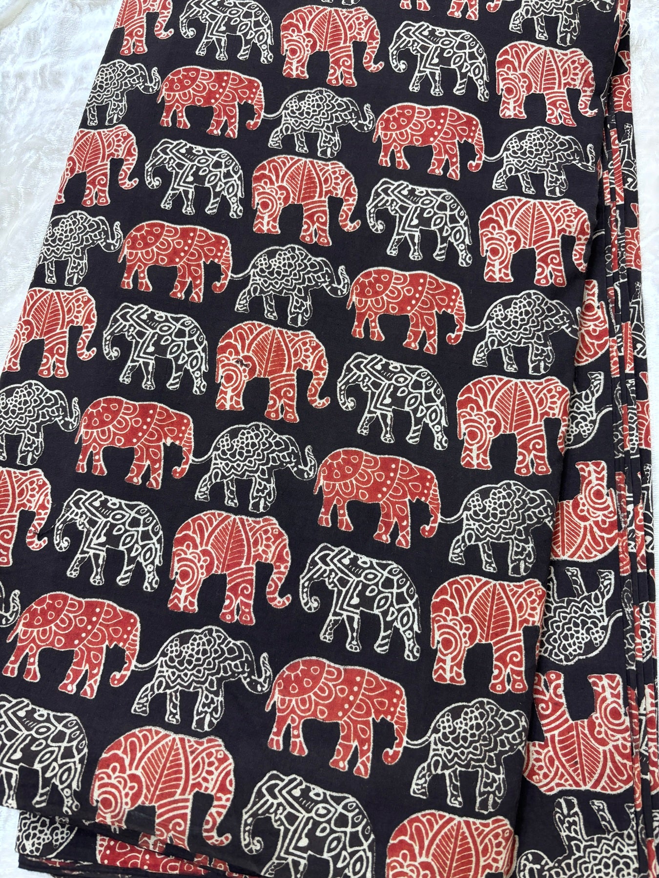 Tusker Elephants Screen Printed Pure Cotton Fabric