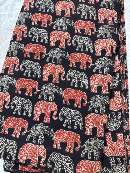 Tusker Elephants Screen Printed Pure Cotton Fabric