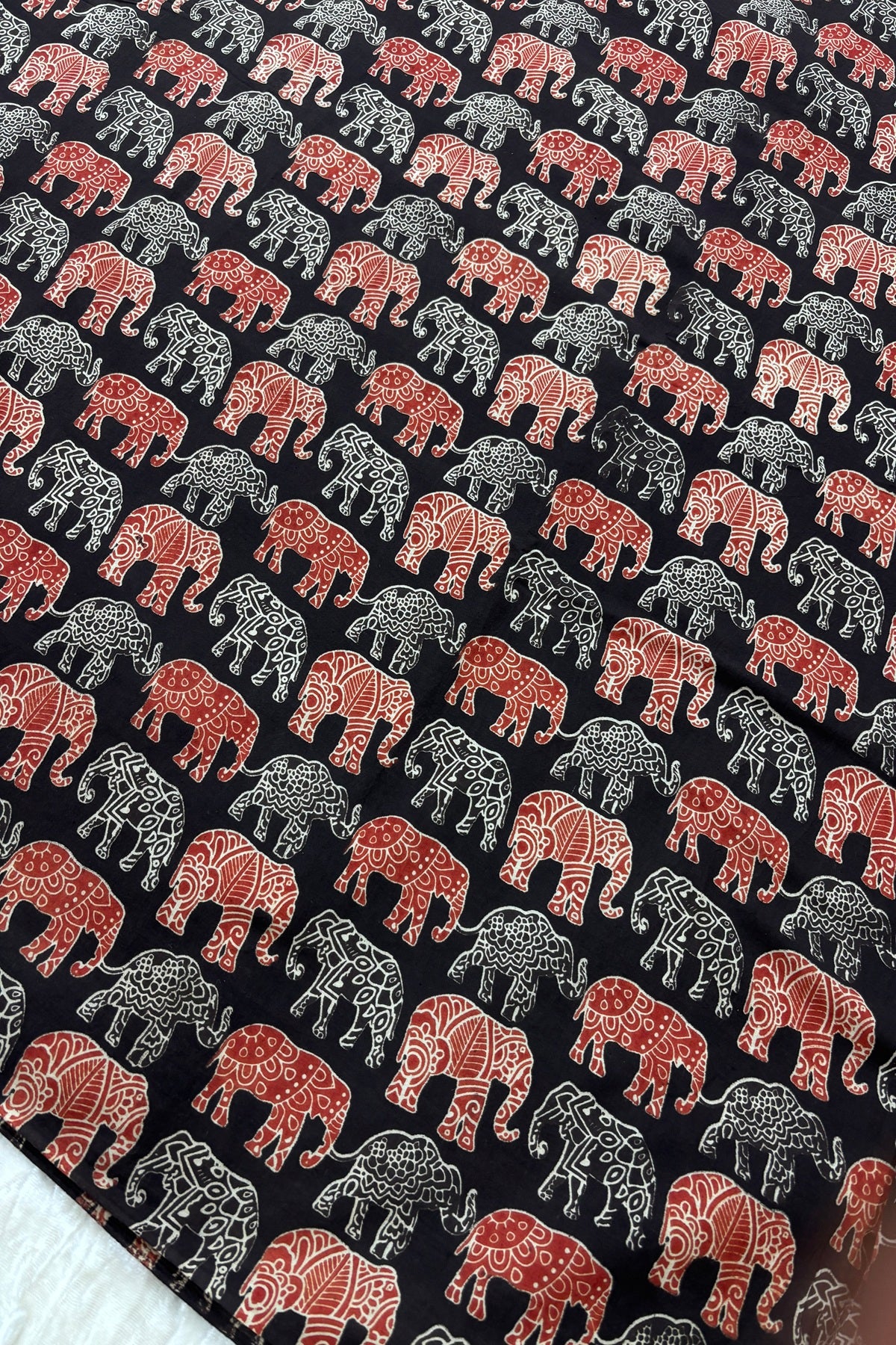 Tusker Elephants Screen Printed Pure Cotton Fabric
