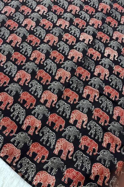 Tusker Elephants Screen Printed Pure Cotton Fabric