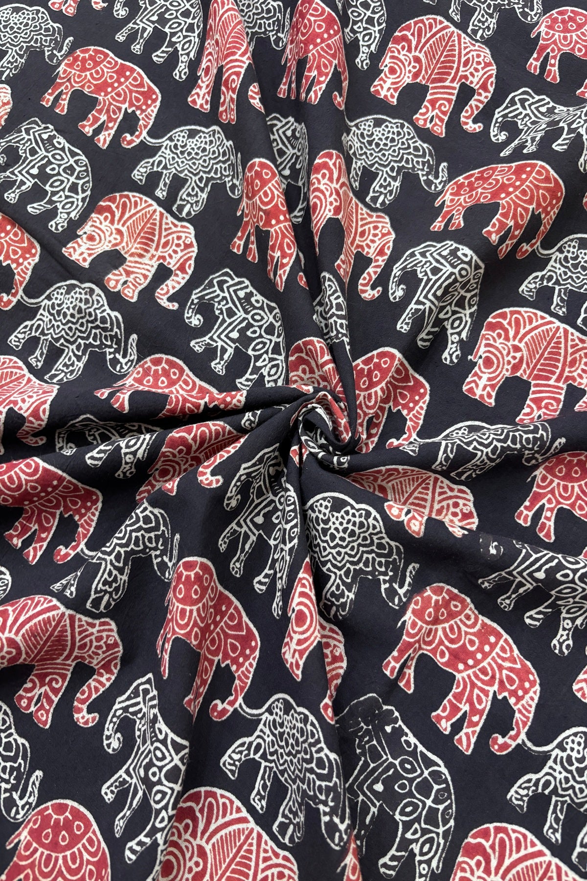 Tusker Elephants Screen Printed Pure Cotton Fabric