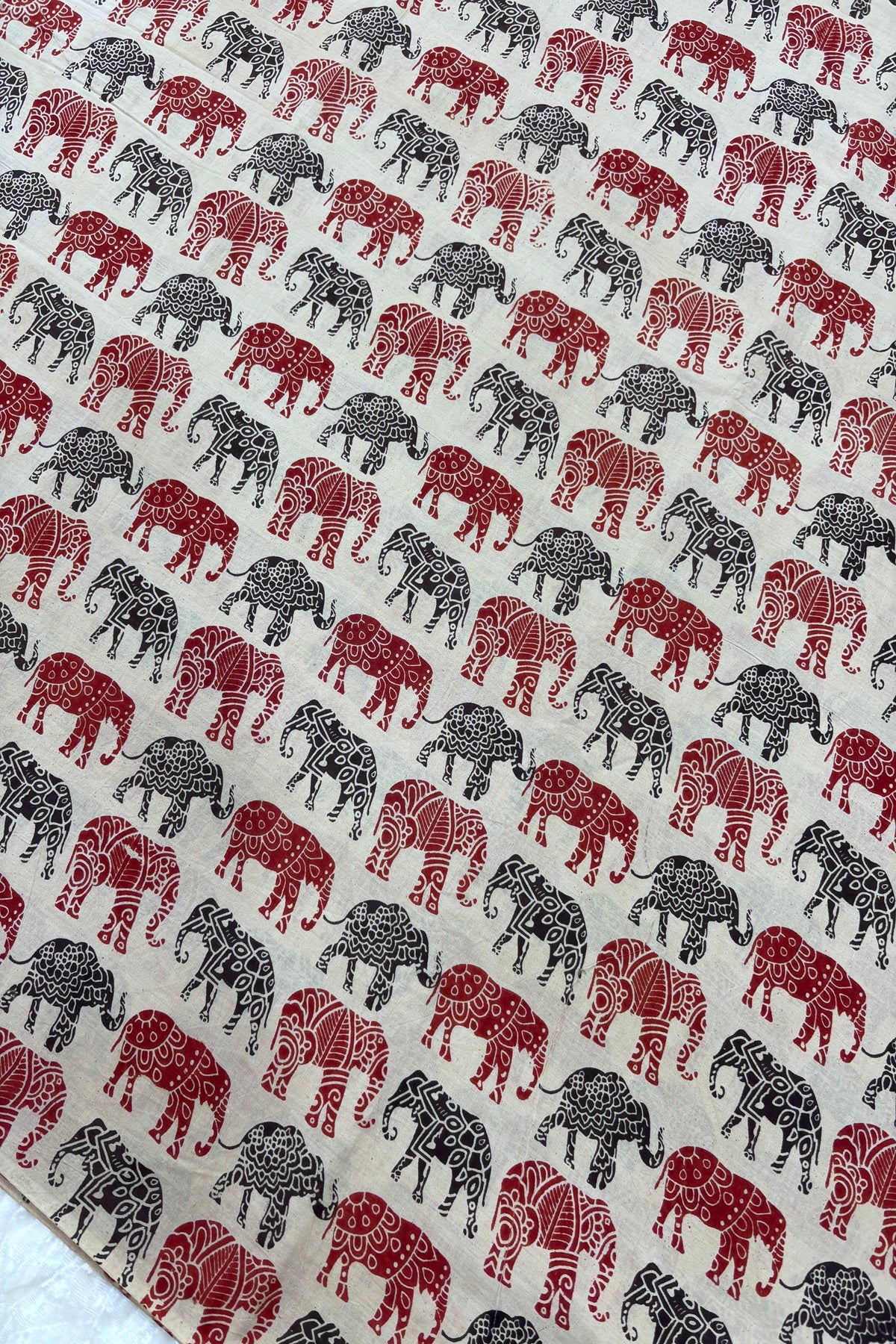 Tusker Elephants Screen Printed Pure Cotton Fabric