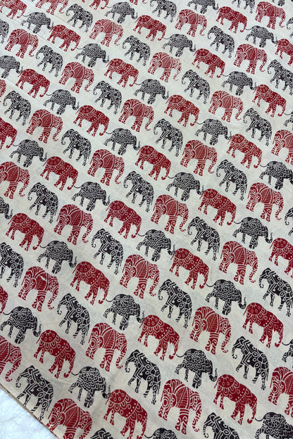 Tusker Elephants Screen Printed Pure Cotton Fabric