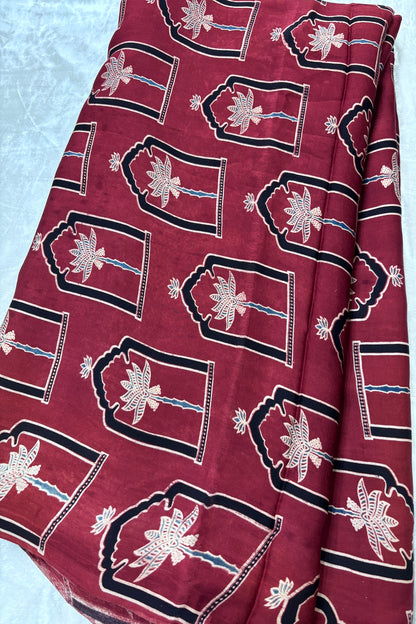 House Of Tree Ajrak Printed Modal Satin Silk Fabric