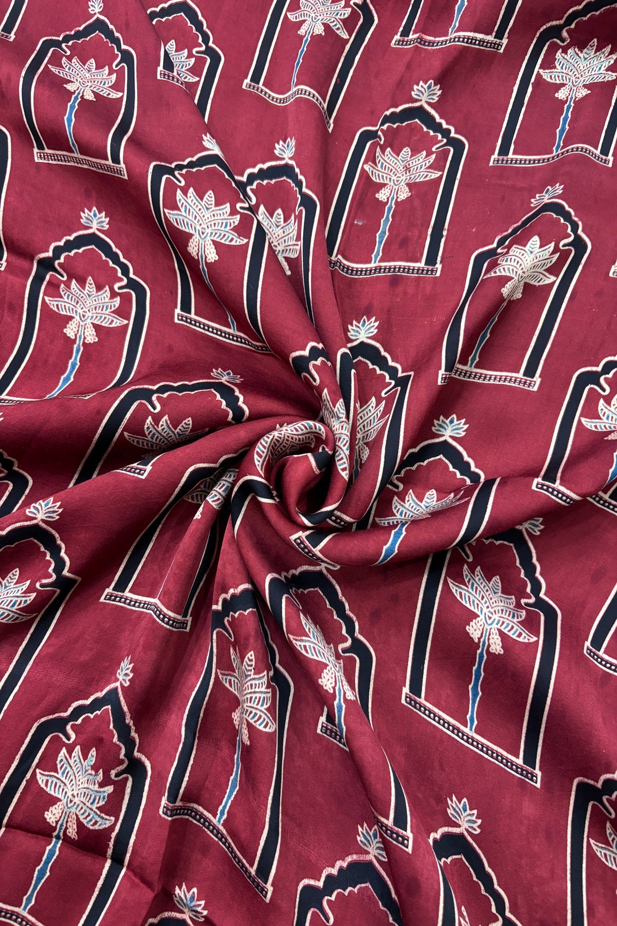 House Of Tree Ajrak Printed Modal Satin Silk Fabric