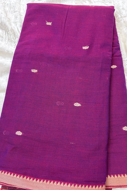 Pure Hand Woven Narayapet Cotton Fabric With One Inch Temple Border &  Motifs