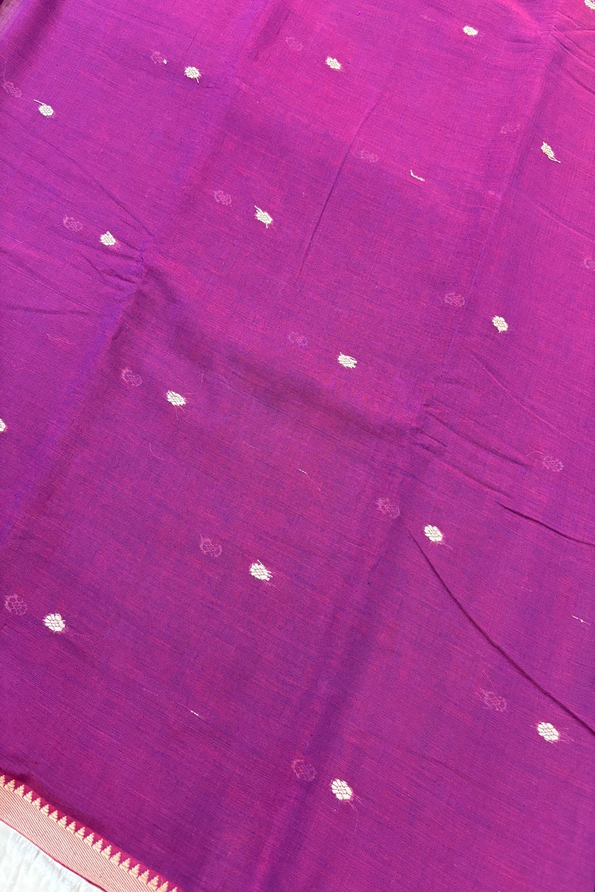 Pure Hand Woven Narayapet Cotton Fabric With One Inch Temple Border &  Motifs