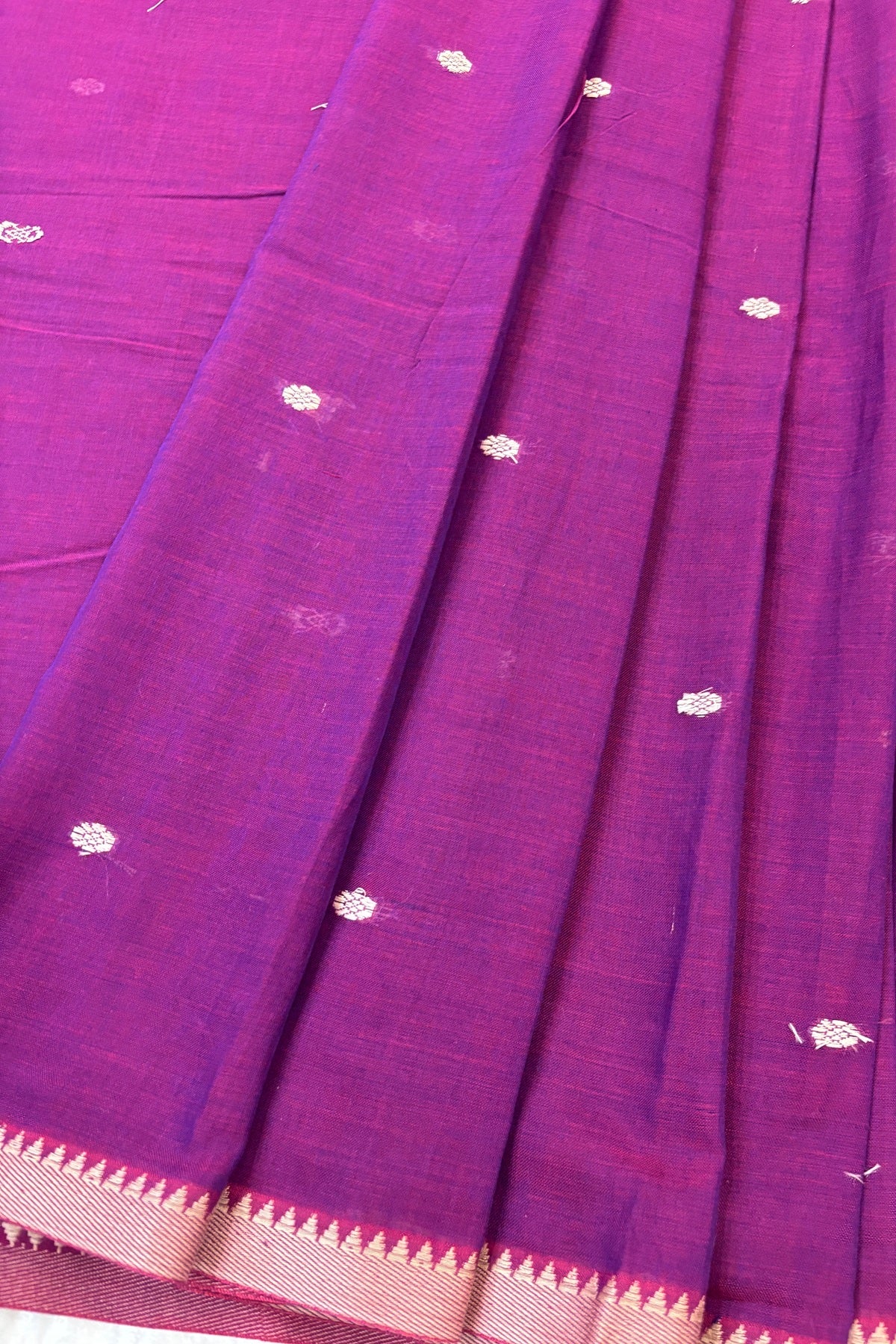 Pure Hand Woven Narayapet Cotton Fabric With One Inch Temple Border &  Motifs