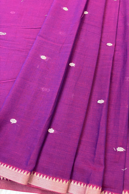 Pure Hand Woven Narayapet Cotton Fabric With One Inch Temple Border &  Motifs