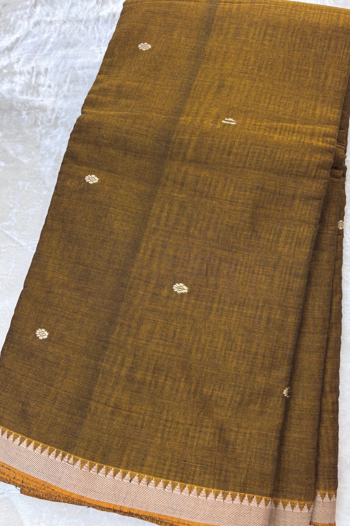 Pure Hand Woven Narayapet Cotton Fabric With One Inch Temple Border &  Motifs