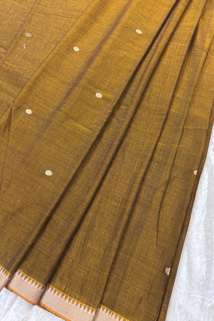 Pure Hand Woven Narayapet Cotton Fabric With One Inch Temple Border &  Motifs